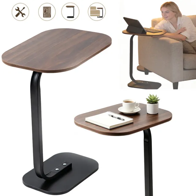 Buyya C-Vormige Bijzettafel, Tv-Dienblad, Smalle Bijzettafel, Laptoptafel, Houten Bijzettafel. Okkernoot