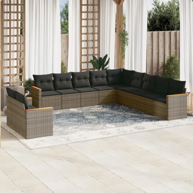 vidaXL 11-delige Loungeset met kussens poly rattan grijs, foto 2