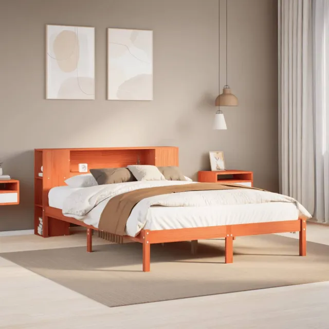 vidaXL Bed met boekenkast zonder matras grenenhout wasbruin 135x190 cm bruin