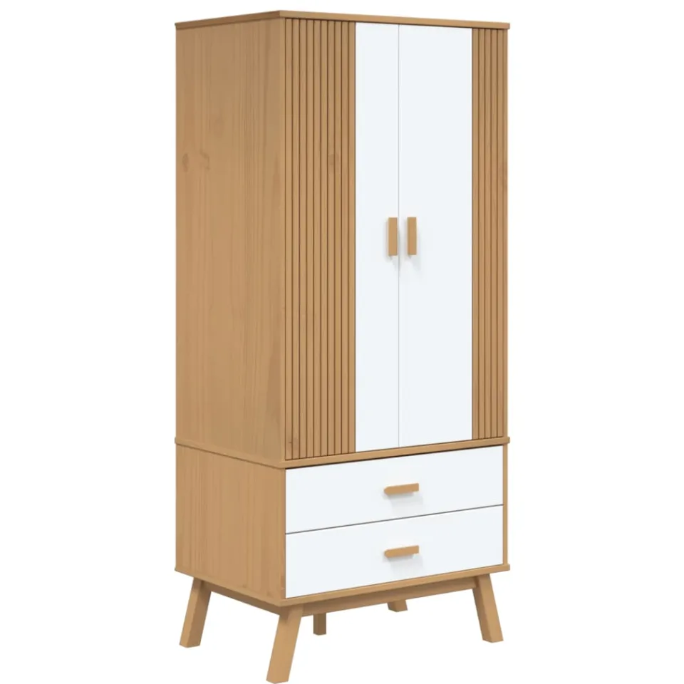 vidaXL Kledingkast OLDEN 76,5x53x172 cm grenenhout wit en bruin