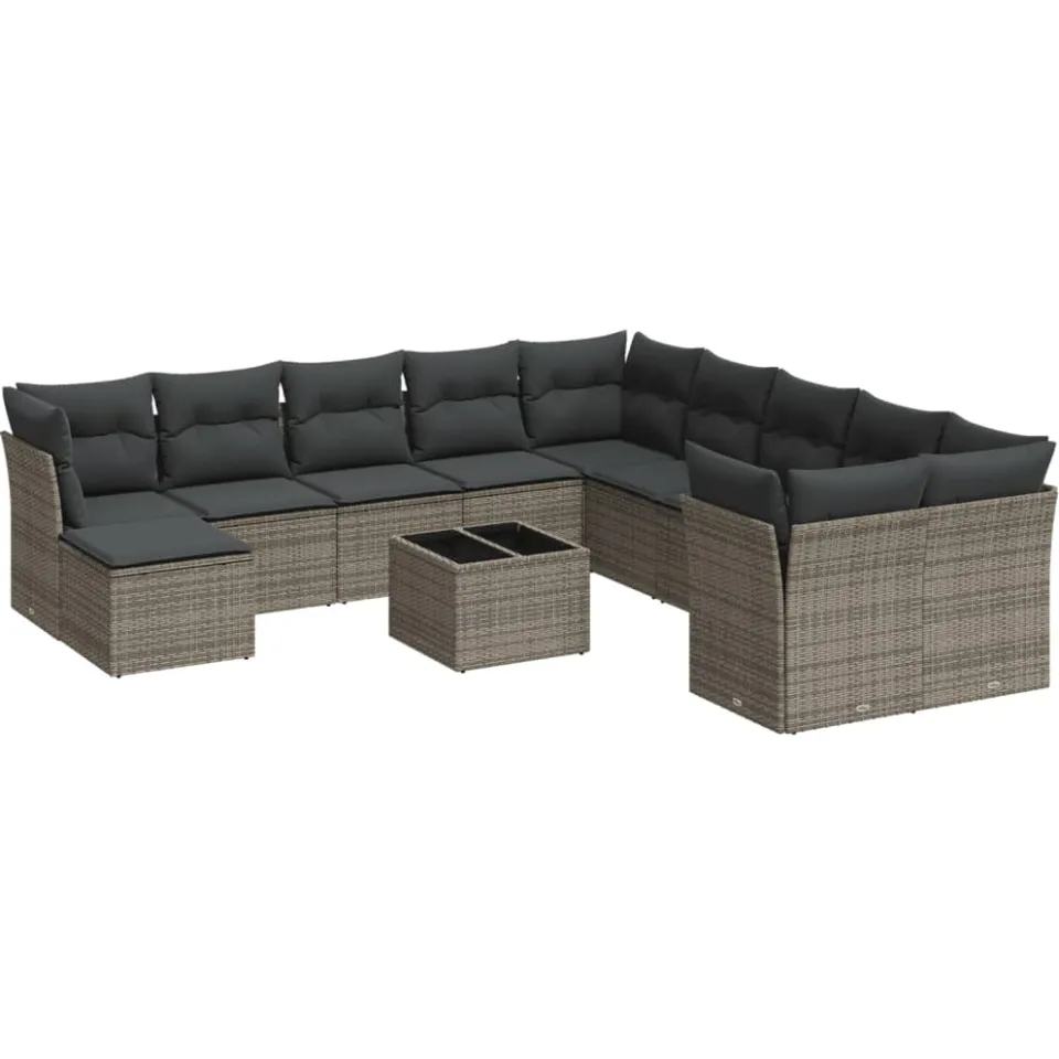 vidaXL 12-delige Loungeset met kussens poly rattan grijs, foto 3