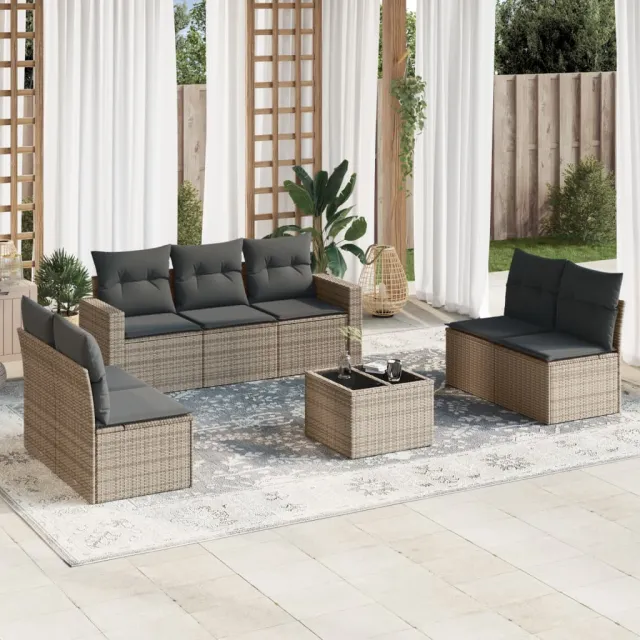vidaXL 8-delige Loungeset met kussens poly rattan grijs, foto 2