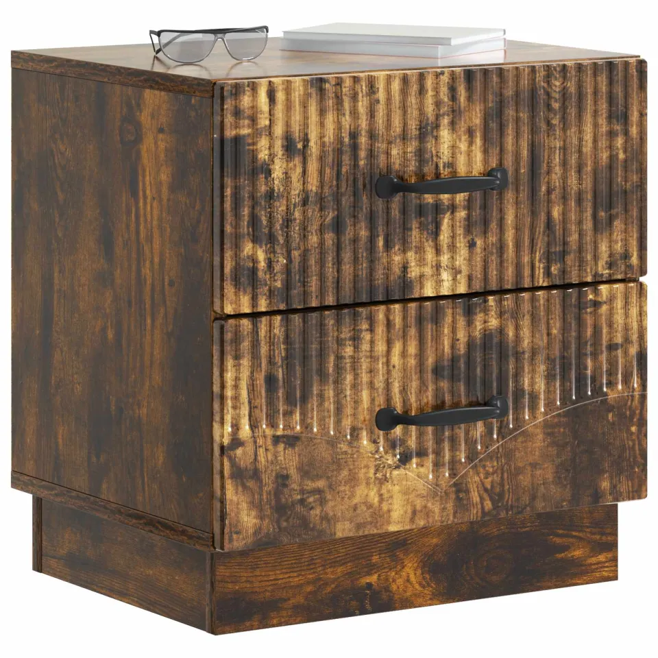 vidaXL Nachtkastje 2 st Gerookt eiken 43 x 34,5 x 44,5 cm Bewerkt hout Bruin