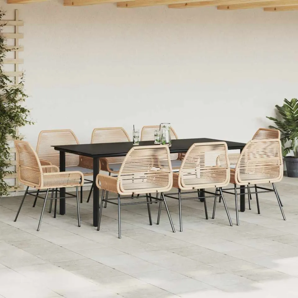 vidaXL 9-delige Tuinset met kussens poly rattan glas bruin, foto 2