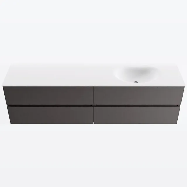 Mondiaz VICA 180cm badmeubel onderkast Dark Grey 4 lades. Wastafel MOON rechts zonder kraangat, kleur Talc.