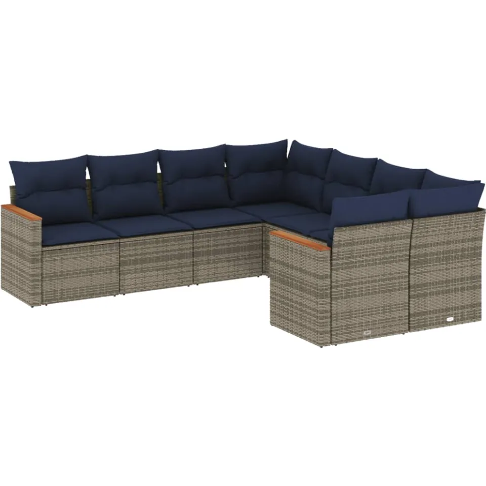 vidaXL 8-delige tuinbankset met kussens, grijs polyrotan, foto 3