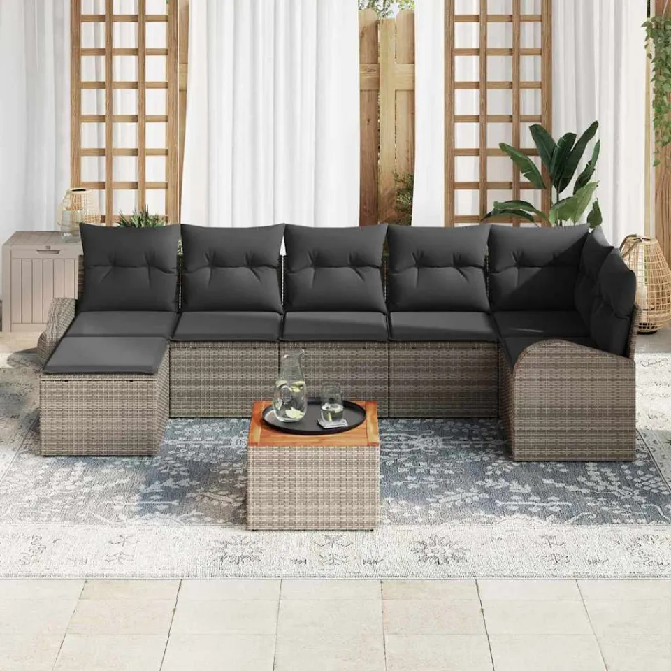 vidaXL Tuinbankenset 8 st Grijs poly rattan, foto 3
