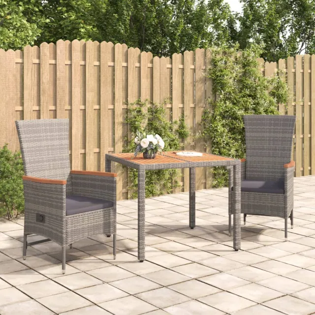vidaXL 3-delige Tuinset met kussens poly rattan grijs, foto 2