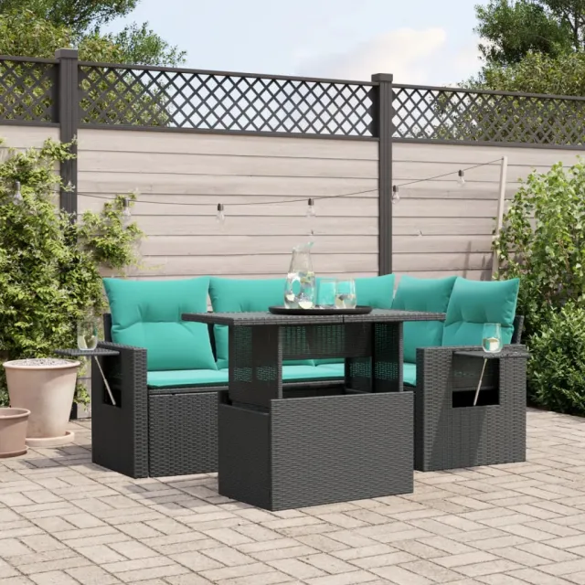 vidaXL 5-delige tuinbankset met kussens van zwart polyrotan, foto 2
