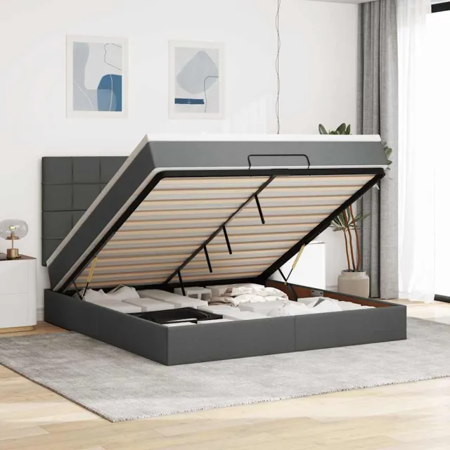 vidaXL Ottoman bed met matras 160x200cm stof donkergrijs