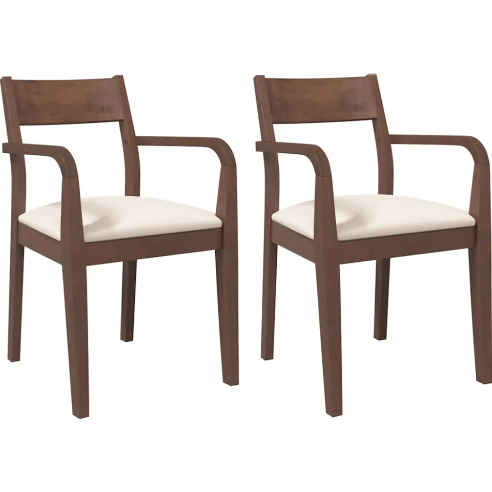 vidaXL Eetkamerstoelen met kussens 2 st massief hout rubber bruin