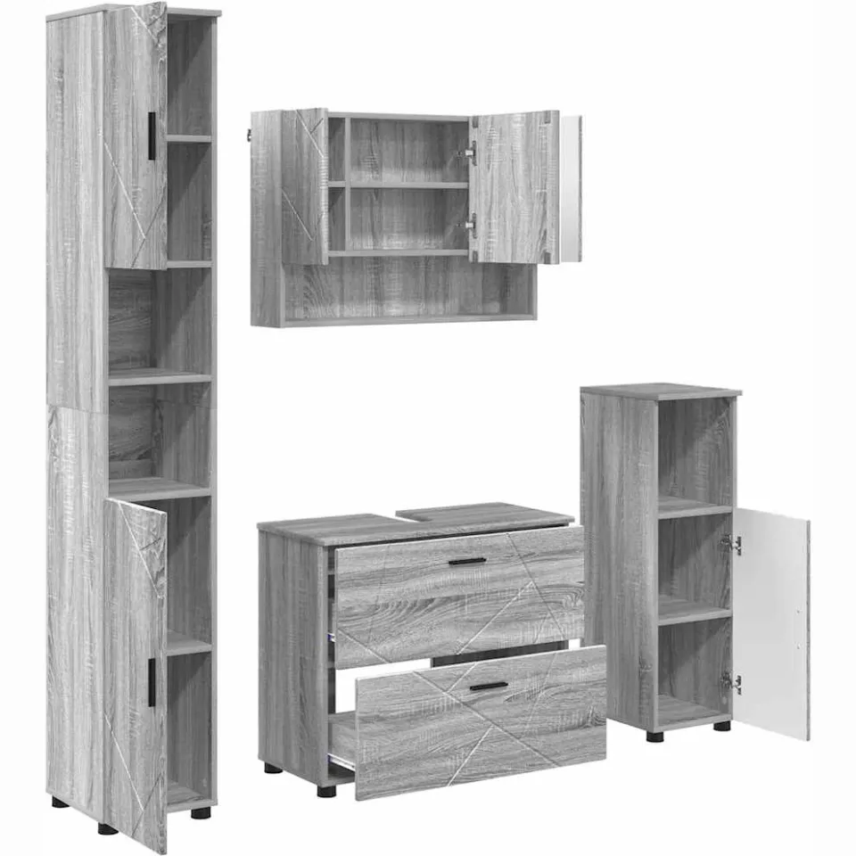 vidaXL Badkamermeubelset 4 st Grijs Sonoma 35 x 30 x 192 cm