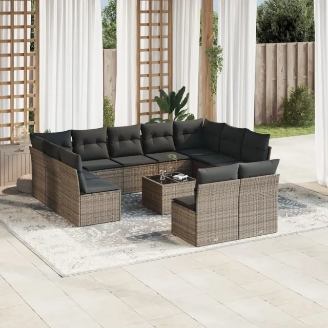 vidaXL 12-delige Loungeset met kussens poly rattan grijs, foto 2