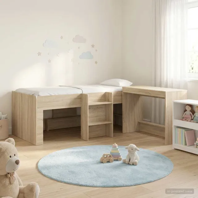 vidaXL Hoge Bed Frame met Bureau voor Kinderen 2 st Sonoma Eiken Bruin