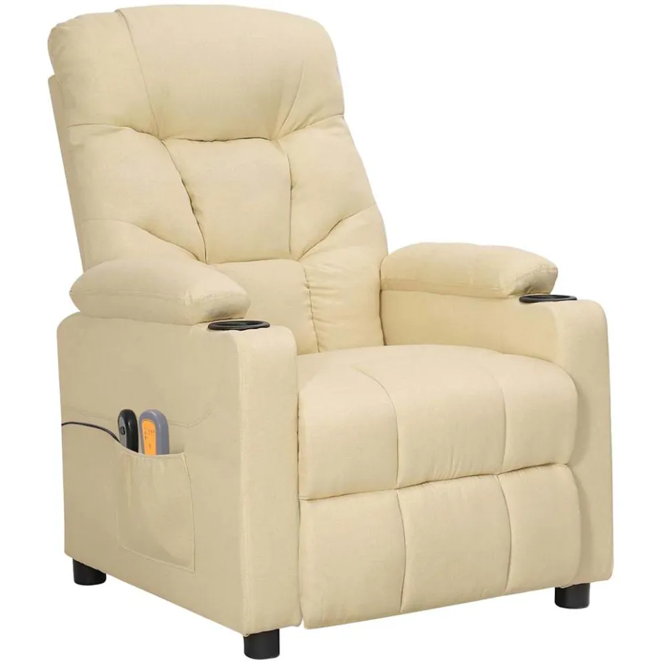 vidaXL Massagestoel elektrisch stof crèmekleurig, foto 3