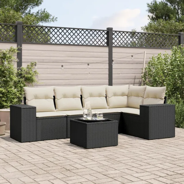 vidaXL 6-delige Loungeset met kussens poly rattan zwart, foto 2