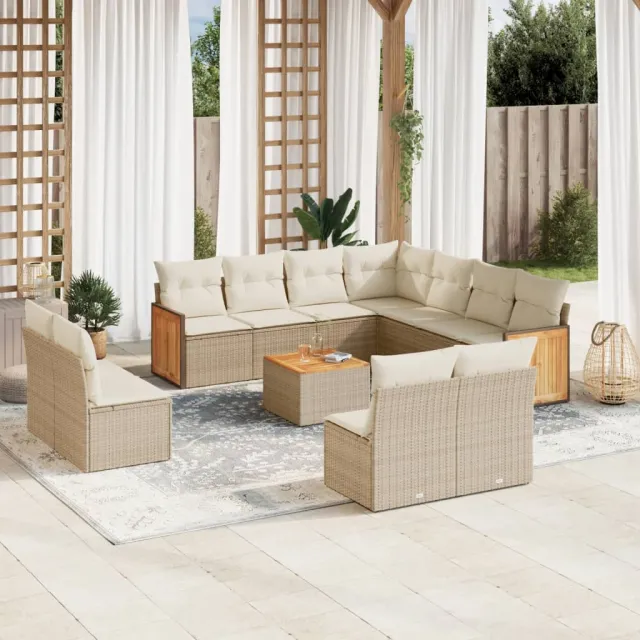 vidaXL 12-delige Loungeset met kussens poly rattan beige, foto 2