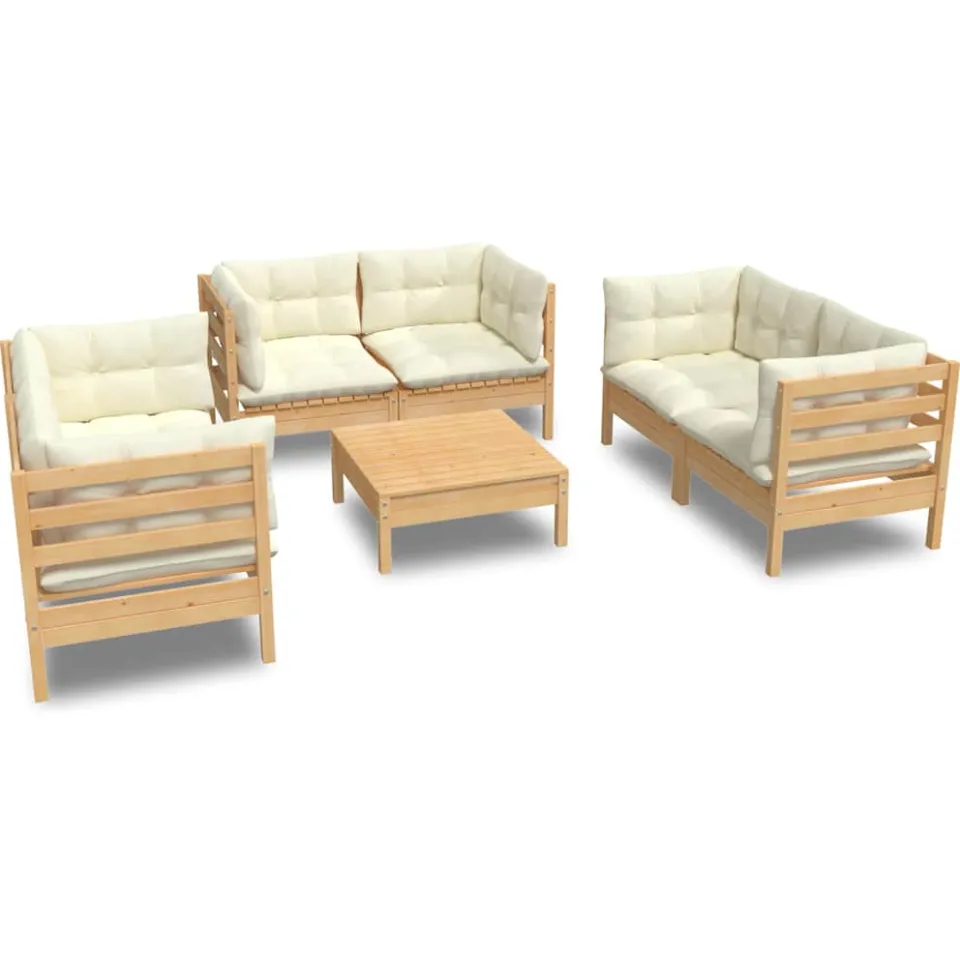 vidaXL 7-delige Loungeset met crèmekleurige kussens massief grenenhout