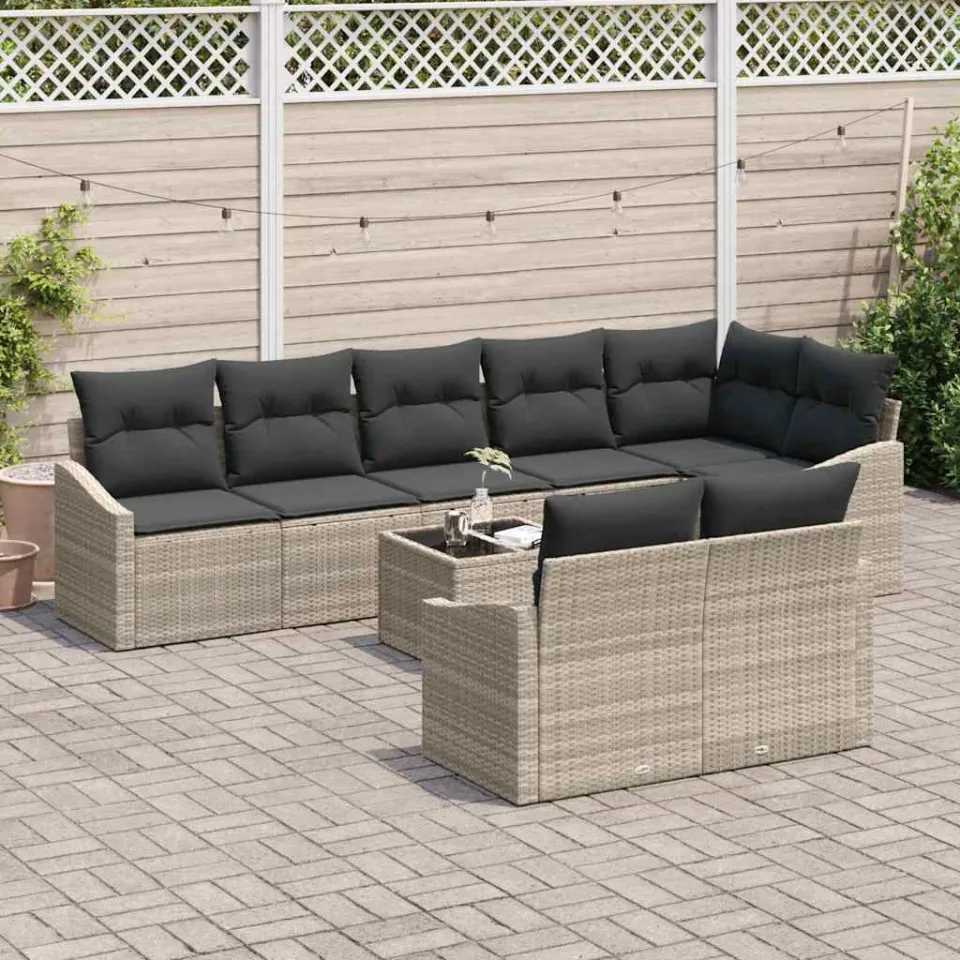 vidaXL Tuinbankenset 9 st Lichtgrijs poly rattan, foto 2
