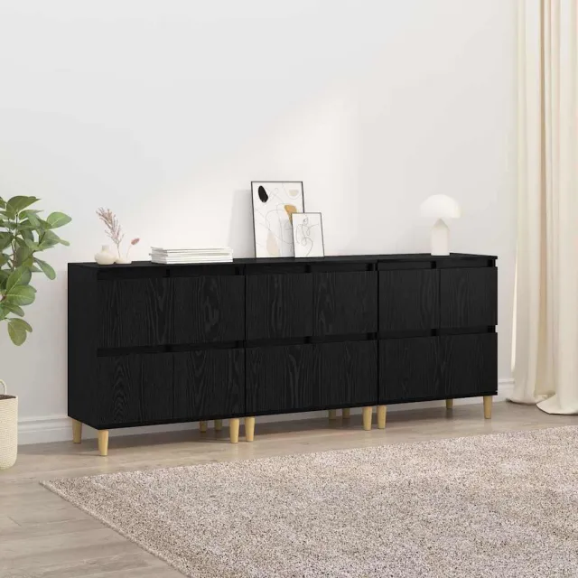 vidaXL Dressoirs 3 st Zwart Eiken 60 x 35 x 70 cm Bewerkt hout, foto 2