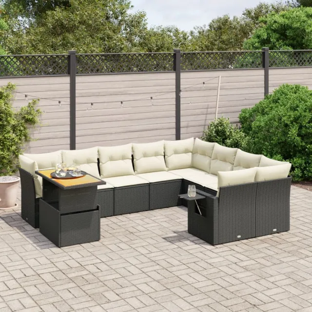 vidaXL 10-delige Loungeset met kussens poly rattan zwart, foto 2