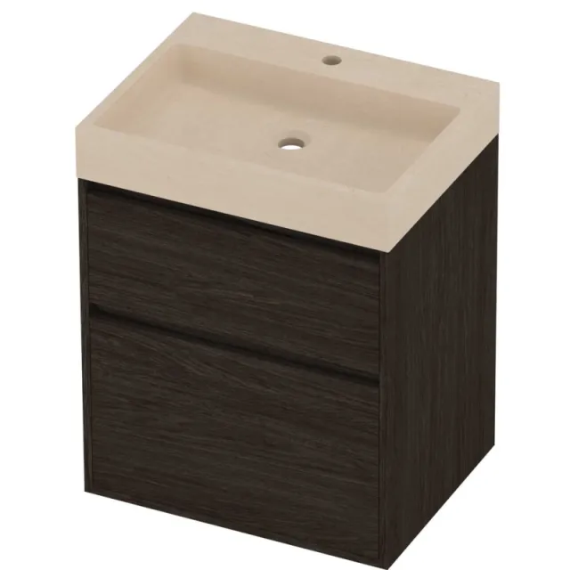 Proline Evoli Badmeubelset Hardsteen Loft 1 Kraangat Greeploos 60x46x75 cm Sand Stone Mokka Oak Eiken