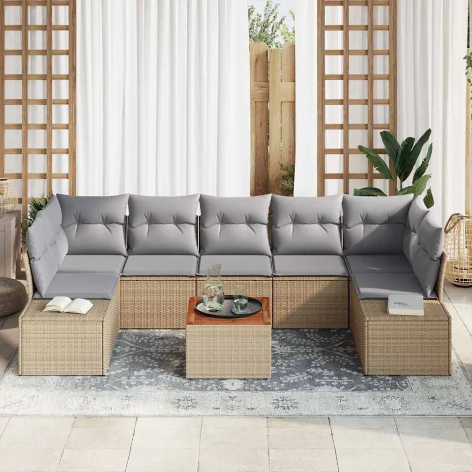vidaXL Tuinbankenset 8 st Beige en Licht Grijs poly rattan