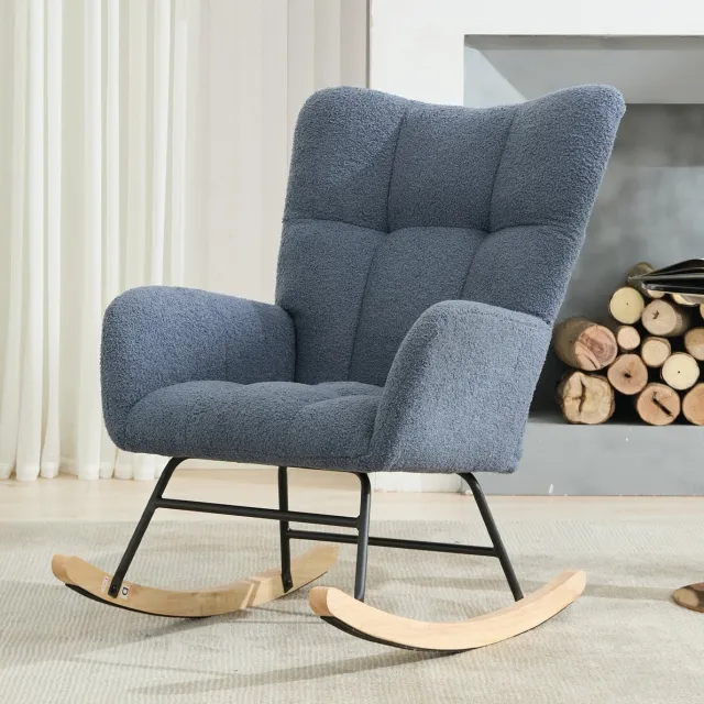 COVREO Schommelstoel 65x77x90 cm navy pluche stof - met armleuningen - voor woonkamer en babykamer