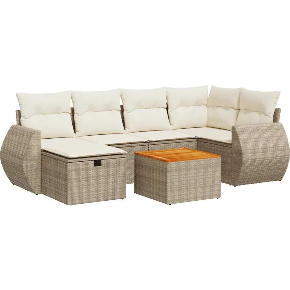 vidaXL 7-delige Loungeset met kussens poly rattan beige, foto 3