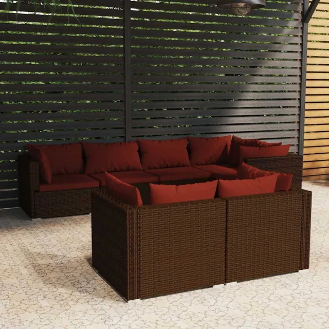 vidaXL 7-delige Loungeset met kussens poly rattan bruin, foto 2