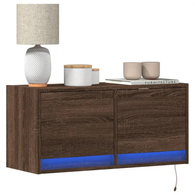 vidaXL Tv-wandmeubel met LED-verlichting 80x31x35 cm bruin eikenkleur, foto 2