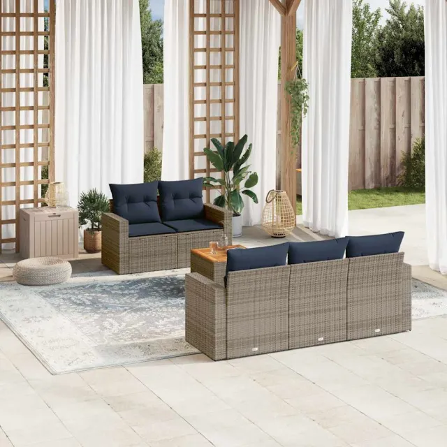vidaXL 6-delige Loungeset met kussens poly rattan grijs, foto 2