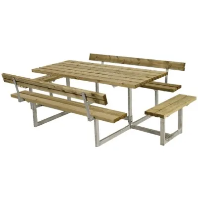 Trendyard Picknicktafel Hout en Staal Basic Geimpregneerd Hout 4 Bankjes 2 Rugleuningen