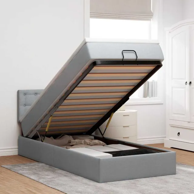 vidaXL Bed met matras 90x200 cm stof lichtgrijs