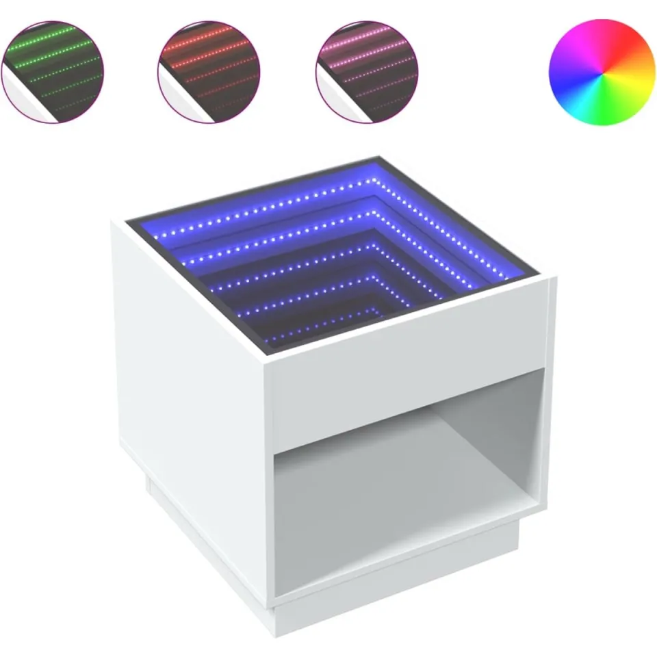 vidaXL Salontafel met Infinity LED 50x50x50 cm wit, foto 3