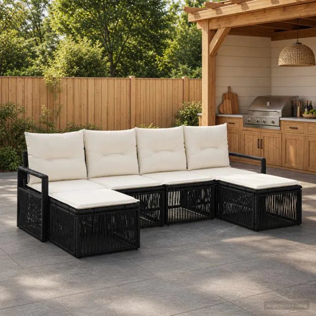 vidaXL Tuinbankenset 6 st 6-zits Zwart poly rattan, foto 2