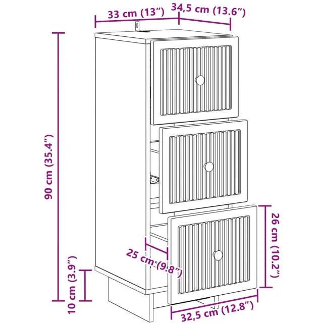 vidaXL Ladekast - Zwart - 33 - x - 34,5 - x - 90 - cm - Bewerkt - hout