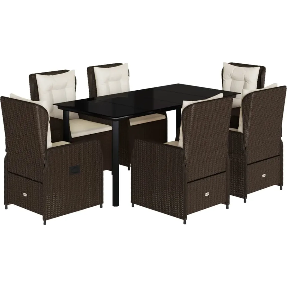 vidaXL 7-delige Tuinset met kussens poly rattan bruin, foto 3