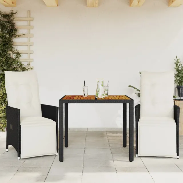 vidaXL 3-delige Bistroset met kussens poly rattan zwart, foto 2