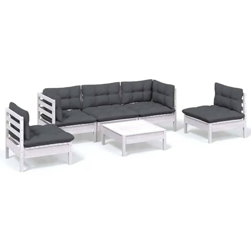 vidaXL 6-delige Loungeset met kussens massief grenenhout Wit
