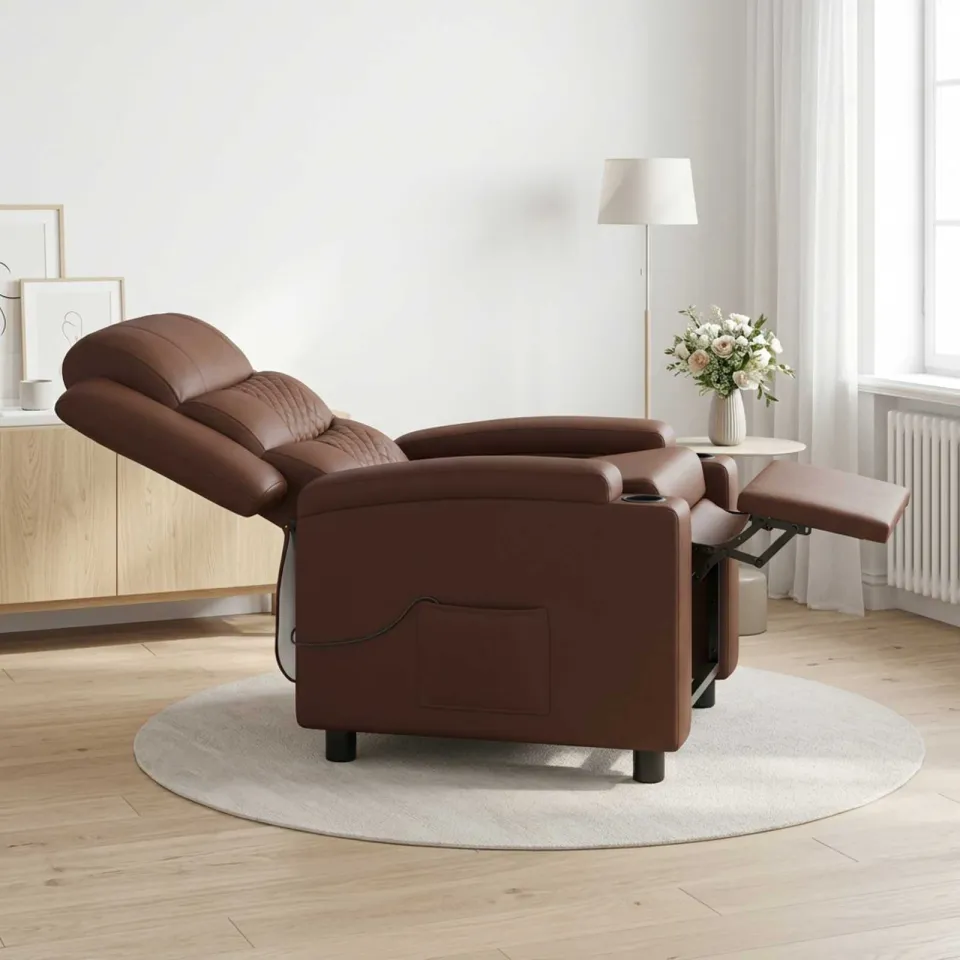 vidaXL Massage-relaxstoel Bruin 75 x 93 x 98 cm Stof, foto 4
