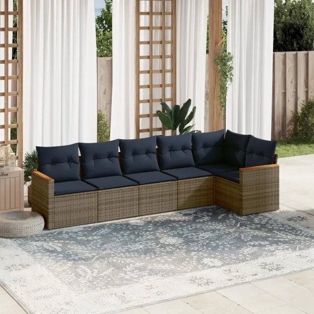 vidaXL 6-delige tuinbankset met kussens, grijs polyrotan, foto 2