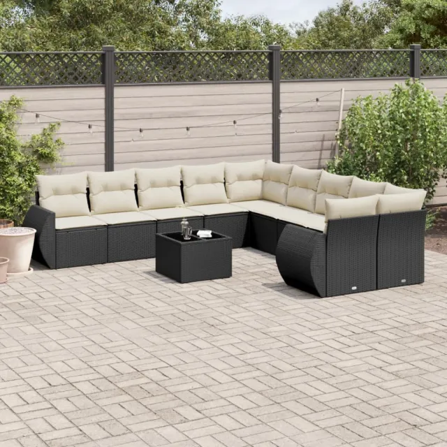 vidaXL 11-delige Loungeset met kussens poly rattan zwart, foto 2