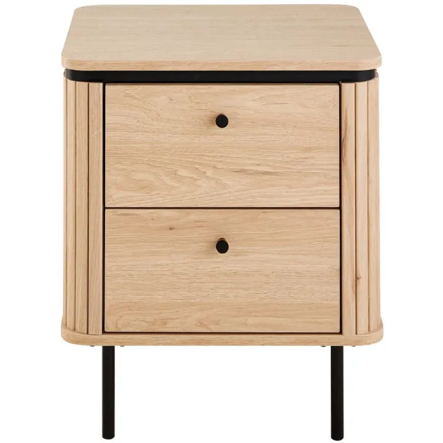 CaliCosy Nachtkastje met 2 lades en zijkanten met groefeffect H55 cm - MALAGA Houtlook