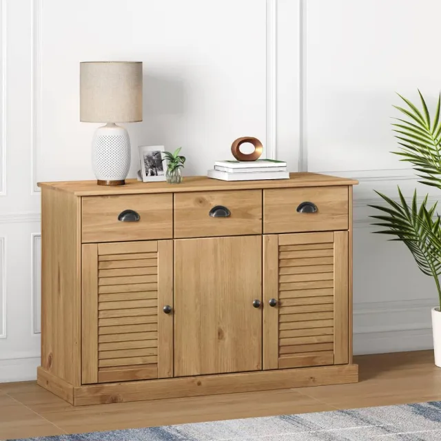 vidaXL Dressoir met lades VIGO 113x40x75 cm massief grenenhout bruin, foto 2