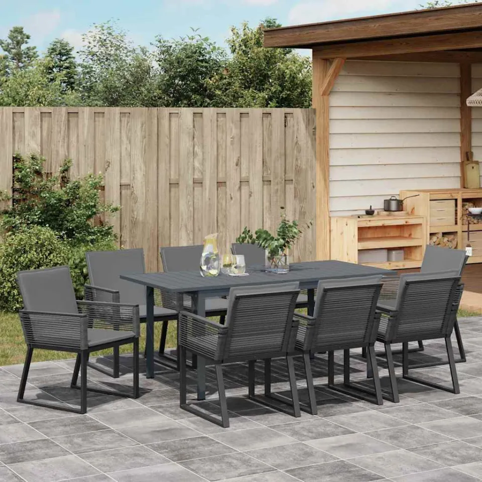 vidaXL Tuin eettafelset 9 st Antraciet poly rattan, foto 3