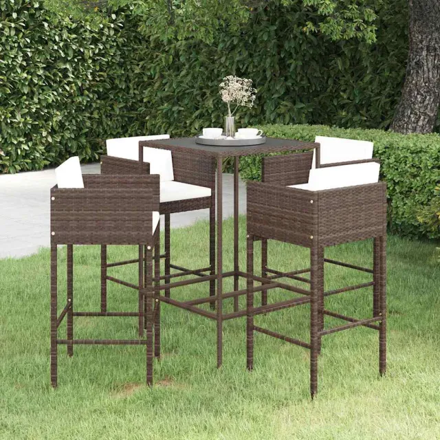vidaXL 5-delige Tuinbarset met kussens poly rattan bruin, foto 2
