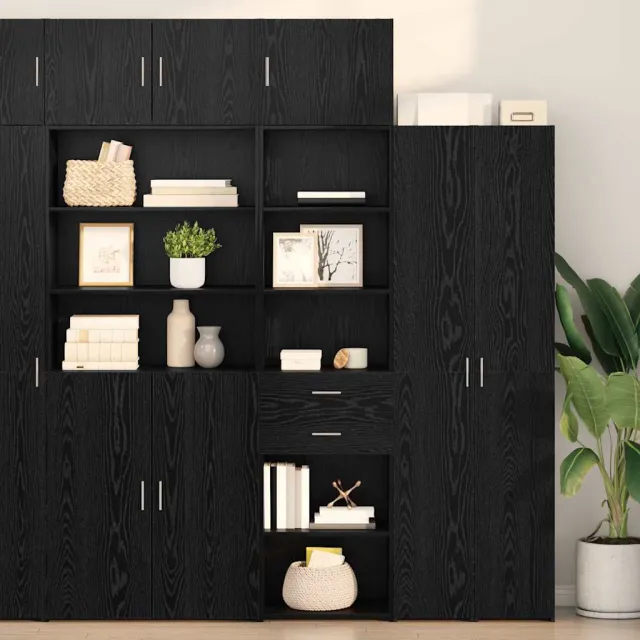 vidaXL Highboard Zwart Eiken 50 x 42,5 x 225 cm Bewerkt hout