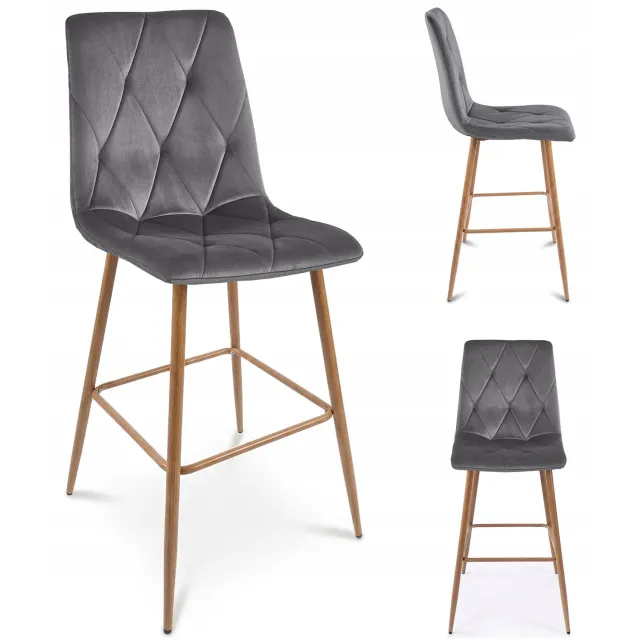 MUFART Luxe Grijze Velours Hoge Barstoel LUMINES - Comfortabel & Stijlvol Grey