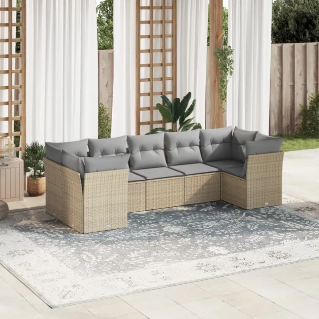 vidaXL 7-delige Loungeset met kussens poly rattan beige, foto 2